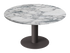 Kiyo round dining table with Arabescato marble top and black center-leg, glossy finish, modern design for stylish dining spaces.