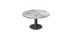 Round KIYO dining table with Arabescato marble top and black center-leg, glossy finish, modern design for stylish dining spaces.