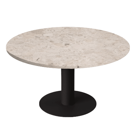 Kiyo round dining table by My Store with Crema Altea marble tabletop and black center-leg, glossy finish, 110 cm diameter
