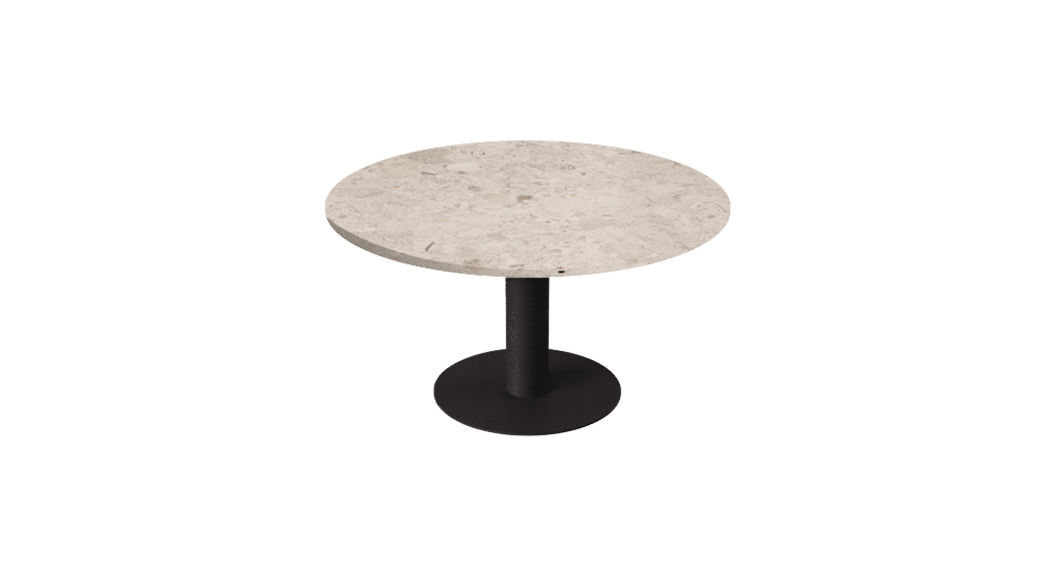 Round KIYO dining table with Crema Altea marble top and black center-leg, glossy finish, modern design, by My Store.
