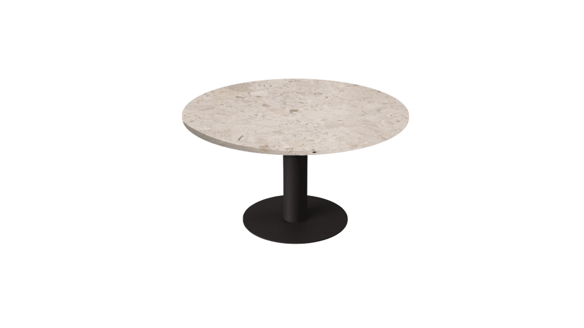 Round KIYO dining table with Crema Altea marble top and black center-leg, glossy finish, modern design, by My Store.