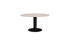 Kiyo round dining table with Crema Altea marble top and black center-leg, glossy finish, modern design for stylish dining spaces.