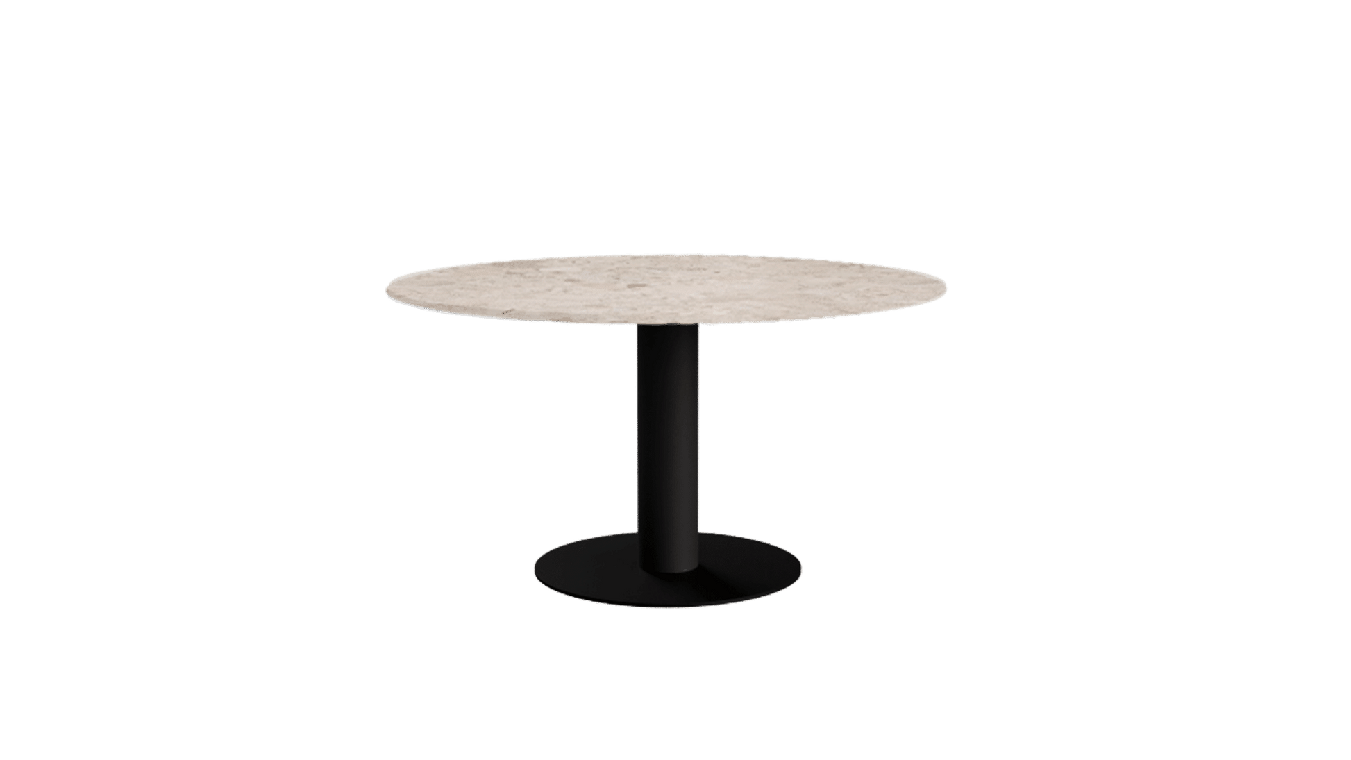Kiyo round dining table with Crema Altea marble top and black center-leg, glossy finish, modern design for stylish dining spaces.