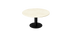Round KIYO dining table with Crema Marfil beige marble top and black center-leg, glossy finish, from My Store.
