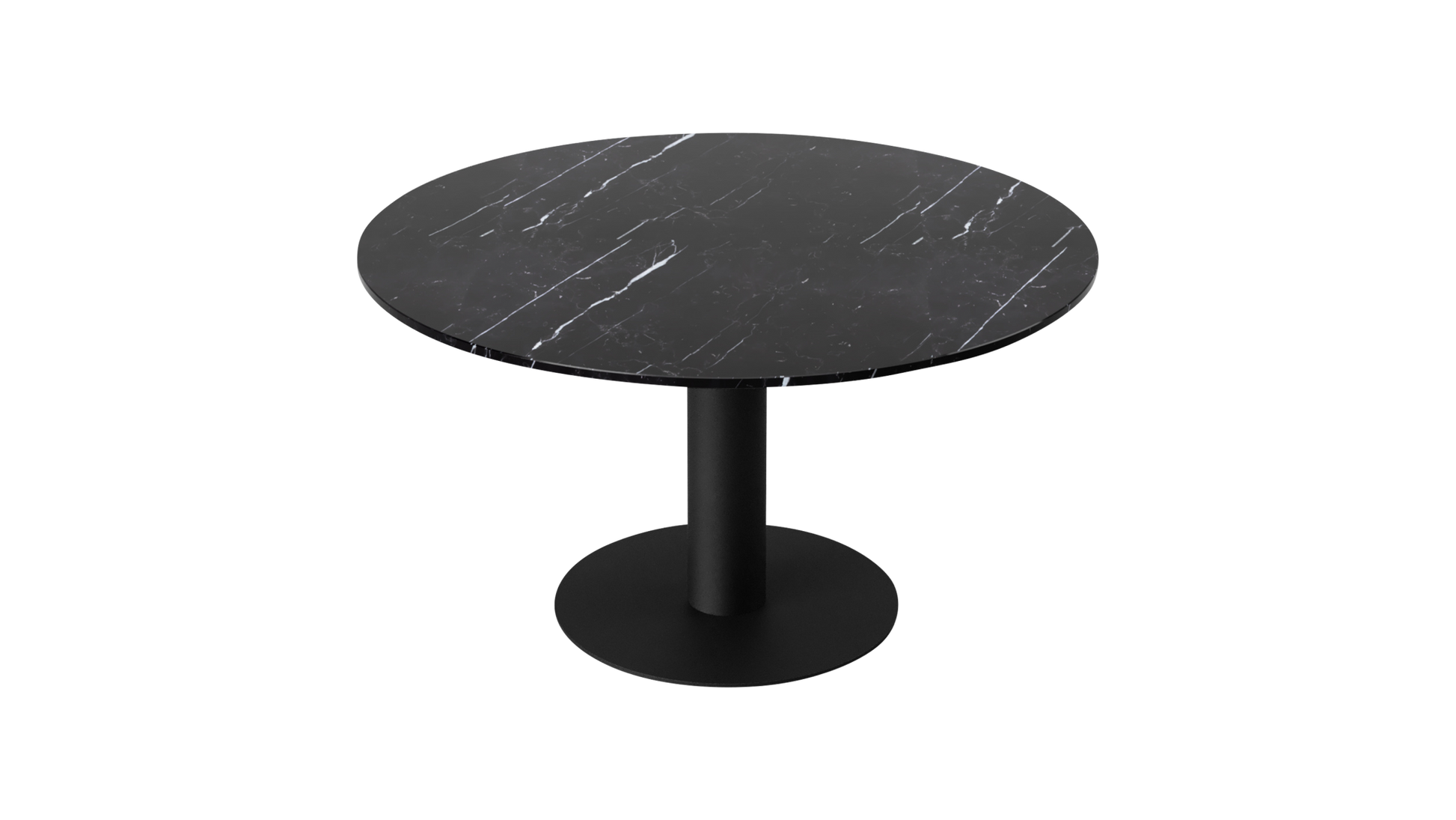 KIYO round dining table by My Store with Nero Marquina black marble top and black center-leg, glossy finish, 110 cm diameter