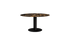 Round KIYO dining table with Portoro marble top and black center-leg, glossy finish, modern design for stylish dining spaces.
