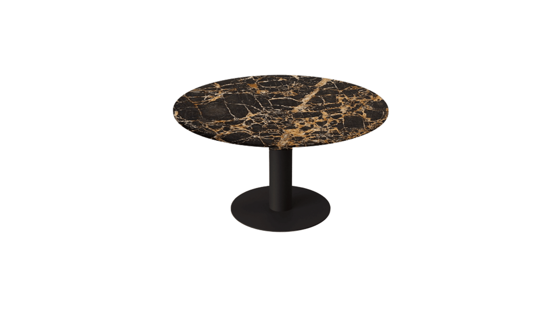 KIYO round dining table with Portoro marble top and black center-leg, glossy finish, modern design by My Store.