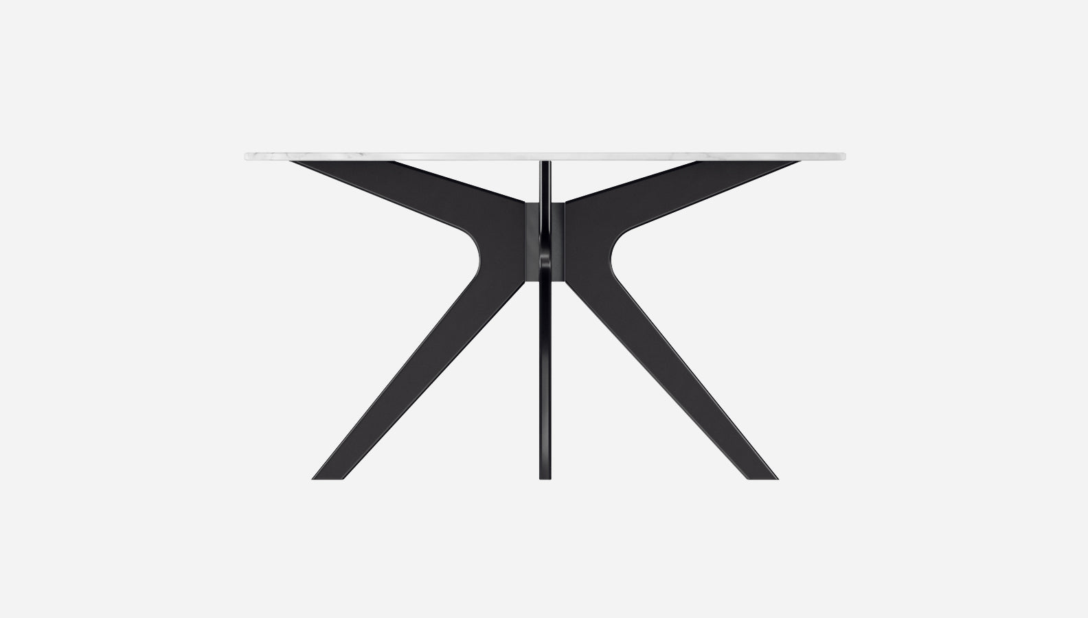 Glossy round marble dining table with white Bianco Carrara marble top and black arch frame, by My Store.
