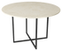 Round Crema Marfil beige marble dining table with cross-frame base, glossy finish, by My Store.