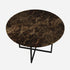 Dark Emperador brown round marble dining table with cross-frame base, glossy finish, perfect for modern dining rooms.
