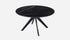 Round Nero Marquina black marble dining table with an arch metal frame, glossy finish, 110 cm diameter.