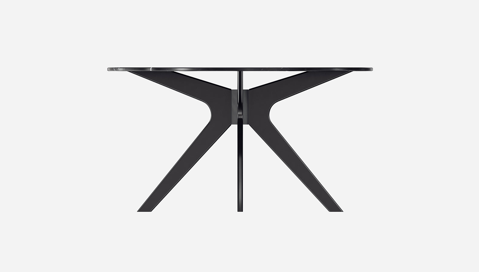 Round Nero Marquina black marble dining table with sleek arch frame, 110 cm diameter, glossy finish, modern design.