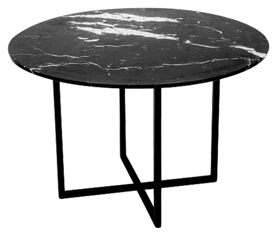 Round Nero Marquina black marble dining table with cross-frame base, 110 cm diameter, glossy finish, by My Store.