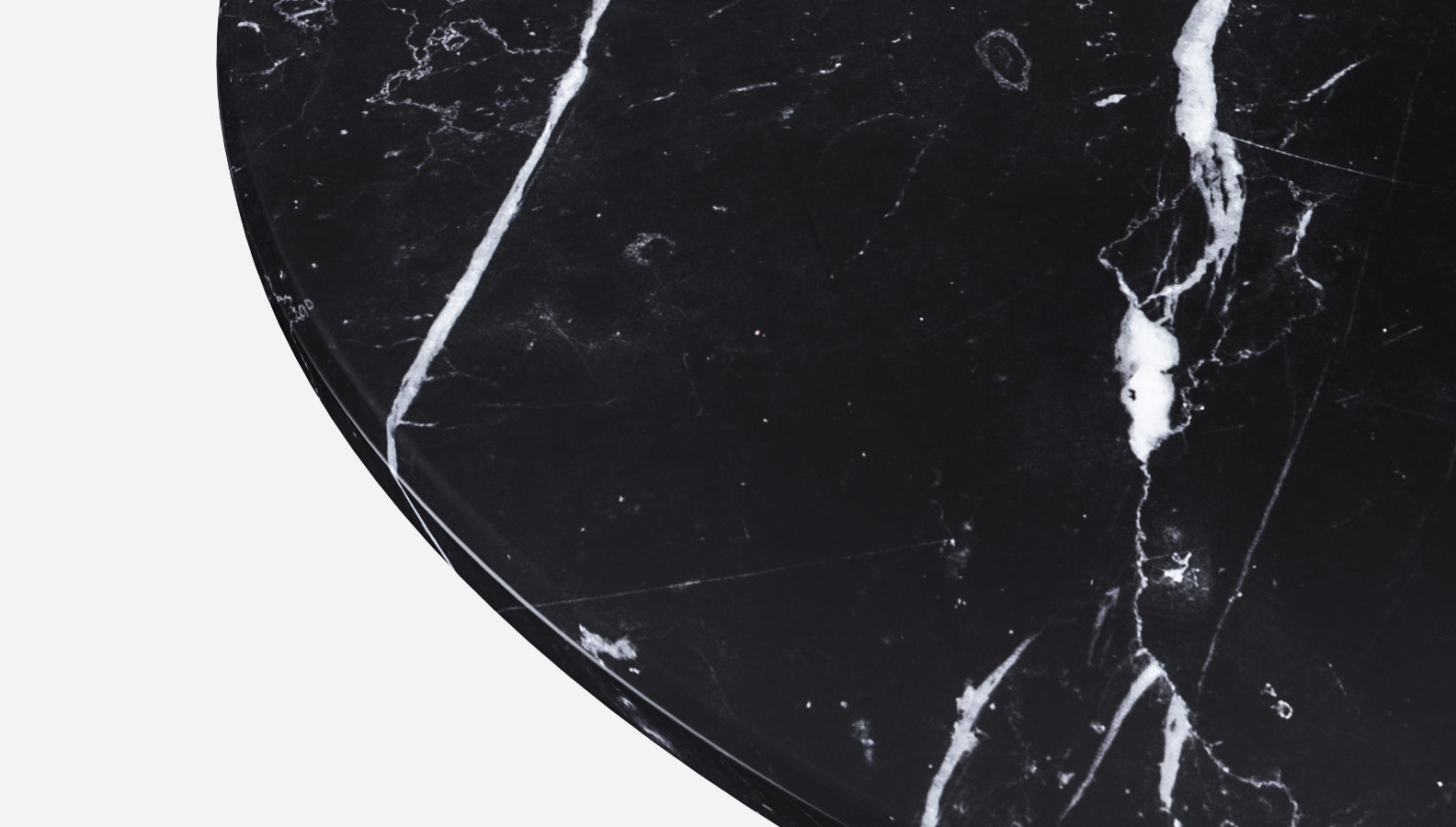 KIYO round dining table by My Store with Nero Marquina black marble top and black center-leg, matte finish with subtle scratches