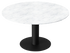 KIYO round dining table with Bianco Carrara white marble top and black center-leg, modern design, 120 cm diameter.