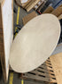 My Store KIYO round dining table with beige Crema Marfil marble surface, 140cm diameter, matte finish, dents on sides.
