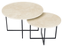 Matte round marble coffee table set in Crema Marfil beige with sleek design and sturdy legs, ideal for modern living rooms.