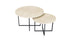 Matte round marble coffee table set in Crema Marfil beige with sleek design, perfect for modern living rooms.
