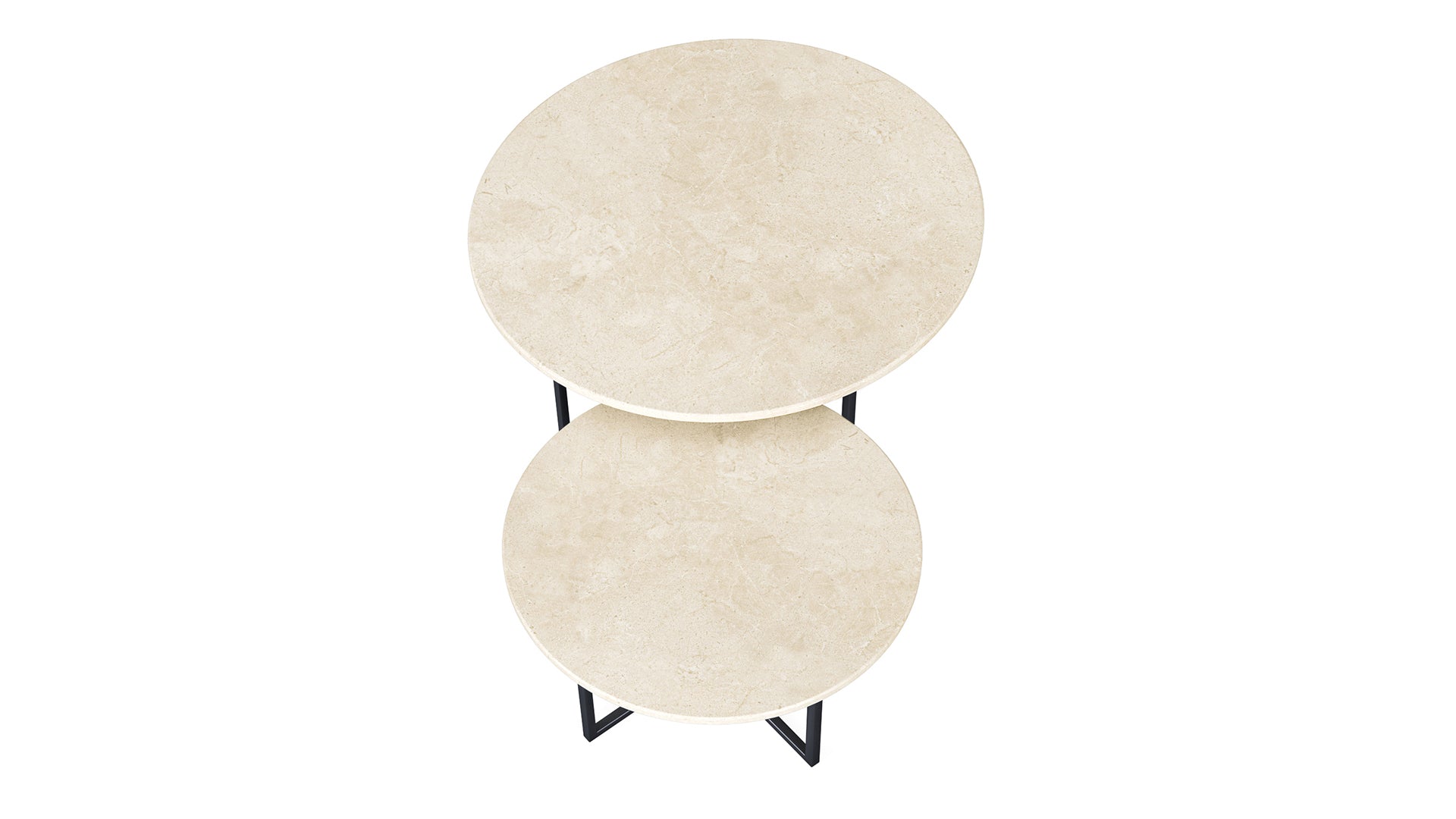 Matte round marble coffee table set in Crema Marfil beige with a sleek modern design and smooth surface.