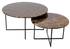 Dark Emperador brown round marble coffee table set with matte finish, featuring sleek modern design and sturdy metal legs.