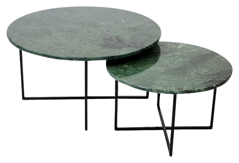 Matte round marble coffee table set in India Green with sleek design, perfect for modern living spaces.