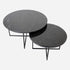 Matte round marble coffee table set in Nero Marquina black with sleek modern design, perfect for contemporary living rooms.