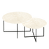 Round marble coffee table set with travertine finish, featuring sleek, modern design and sturdy round bases.