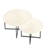 Round marble coffee table set with travertine surface, featuring modern design and sleek legs for contemporary living rooms.