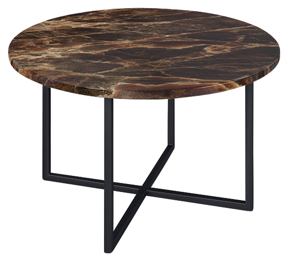 Dark Emperador brown round marble coffee table by My Store with a glossy finish, 60cm diameter, no visible damage.