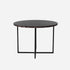 Round marble coffee table in dark Emperador brown with a glossy finish, perfect for modern living rooms.