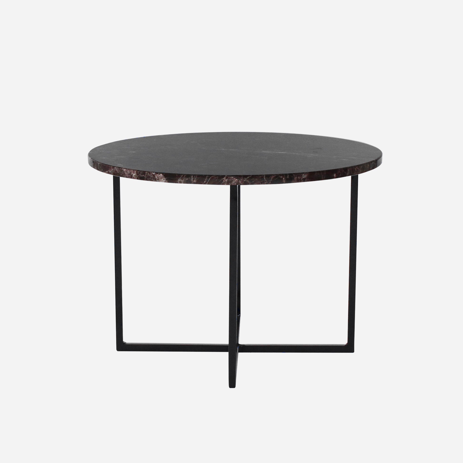 Round marble coffee table in dark Emperador brown with a glossy finish, perfect for modern living rooms.