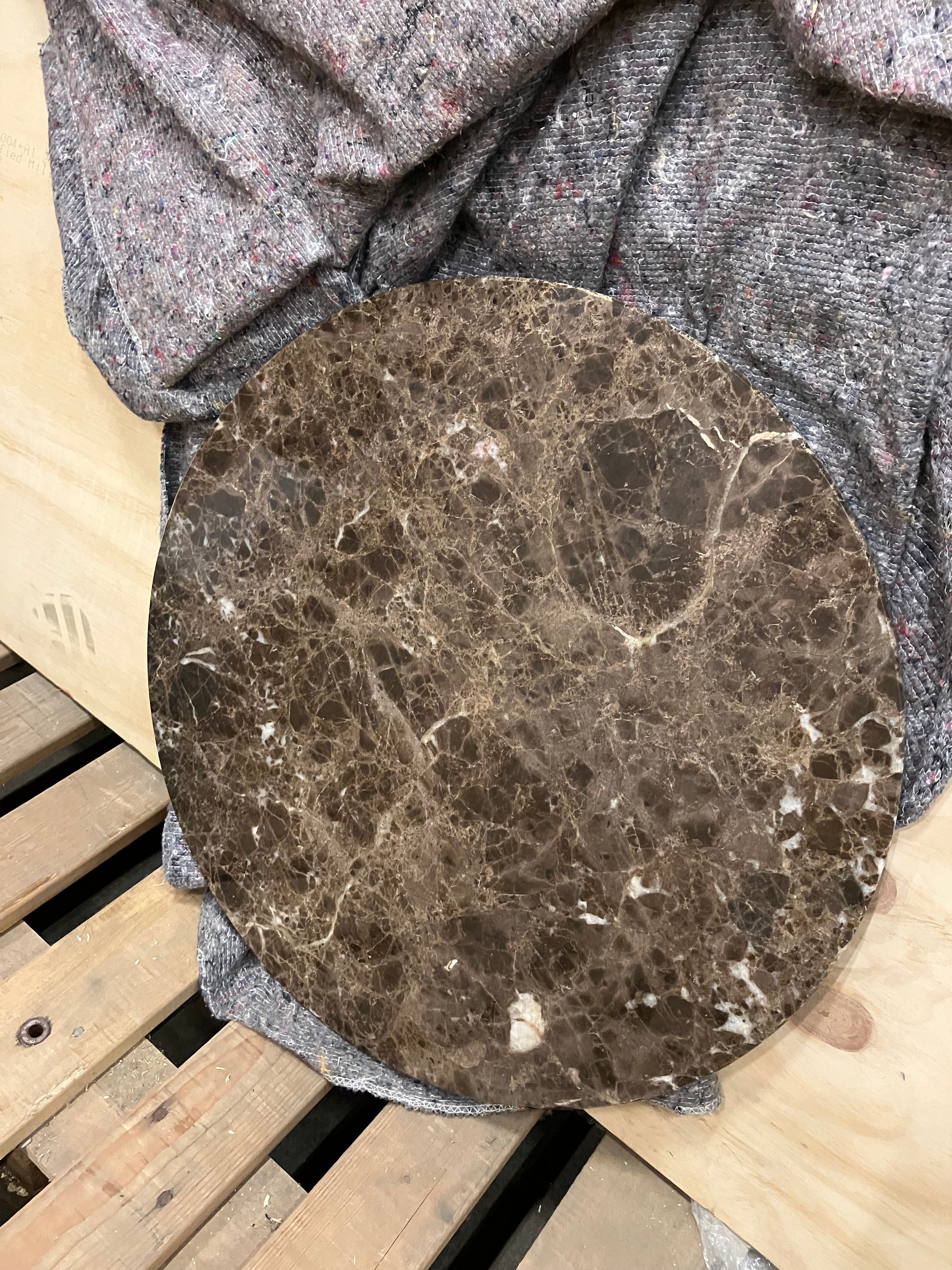 Dark Emperador brown round marble coffee table with glossy finish, 60 cm diameter, by My Store.