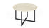 Glossy round marble coffee table in Crema Marfil beige with a sleek modern design.