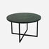 Glossy round marble coffee table in India Green with a smooth surface and modern design, ideal for contemporary living rooms.