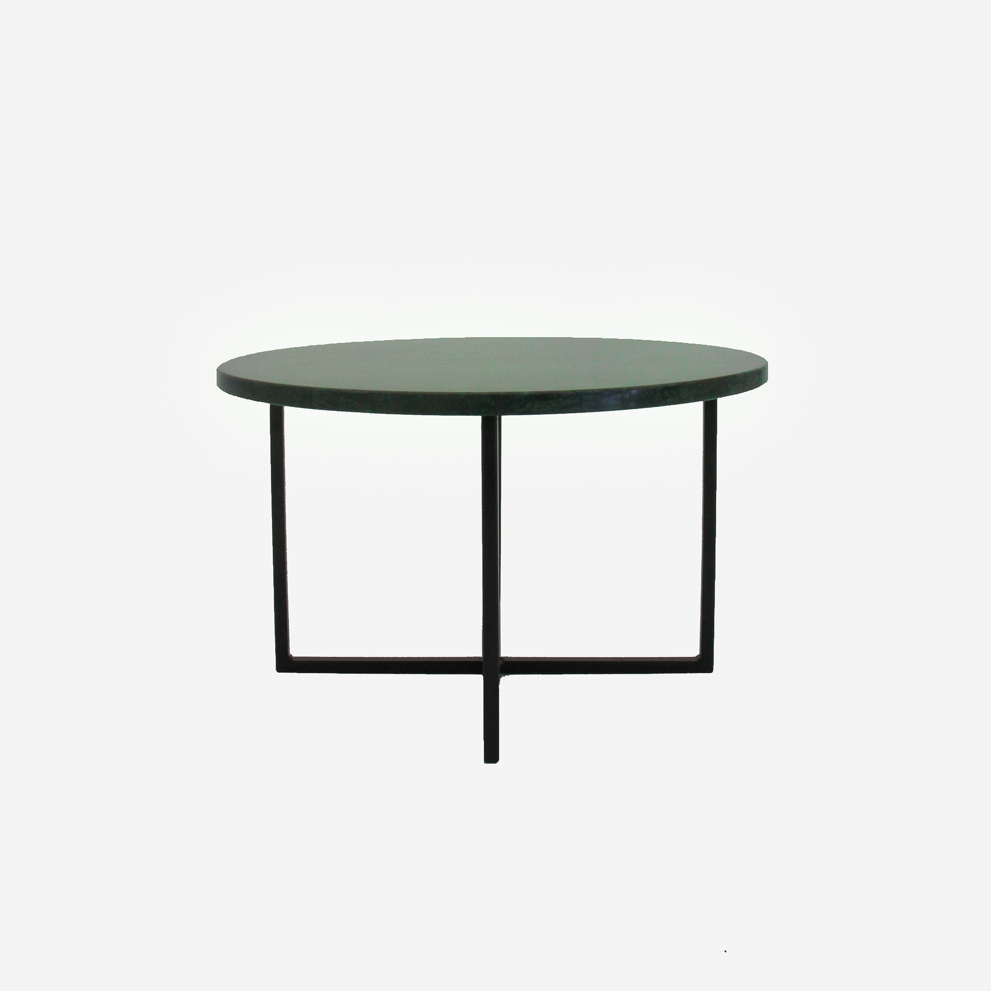 Glossy round marble coffee table in India Green with a smooth surface and modern design, by My Store.
