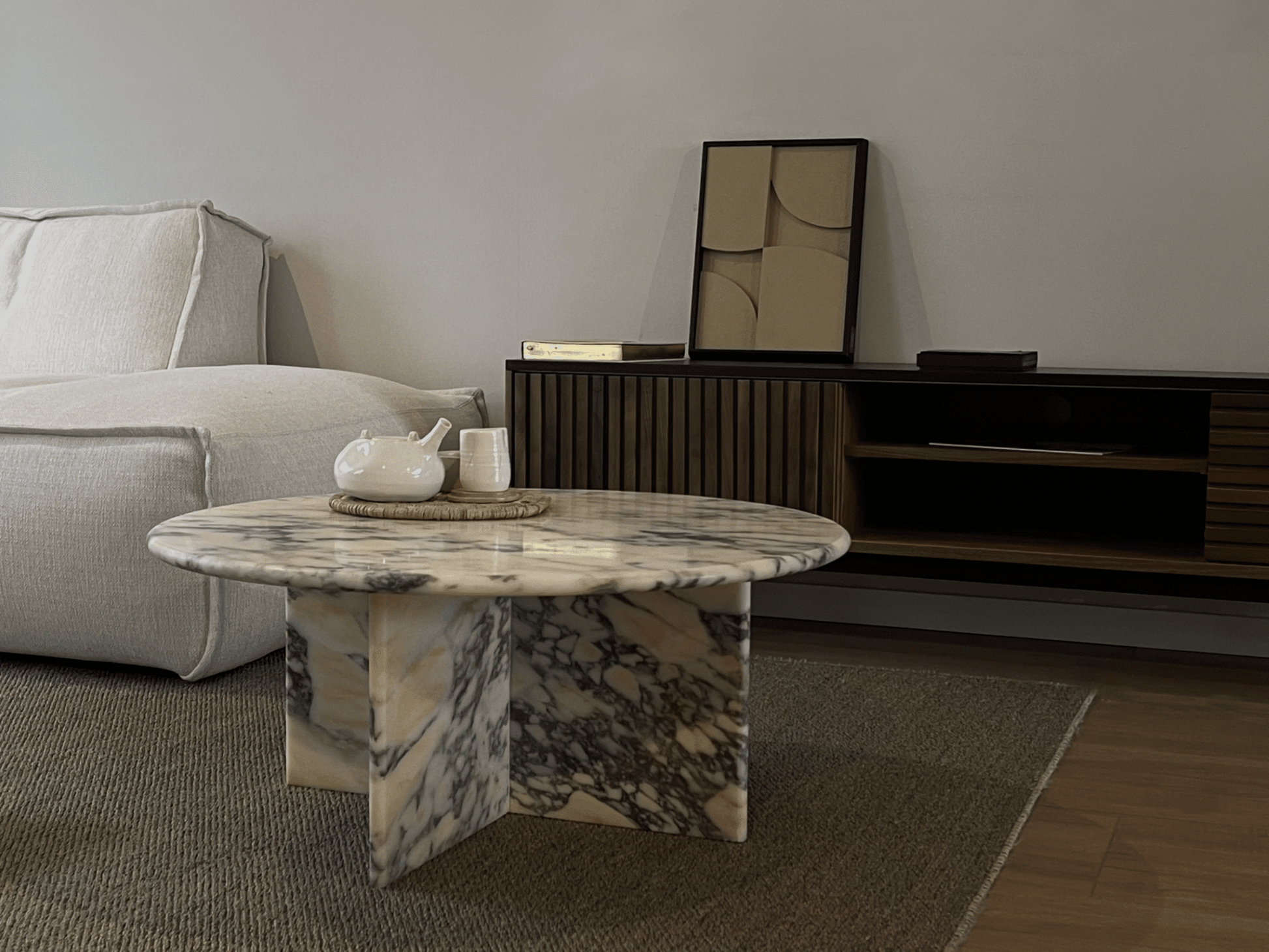 Amarante LOU coffee table by My Store featuring a sleek wooden surface and modern design, 60 cm in size.