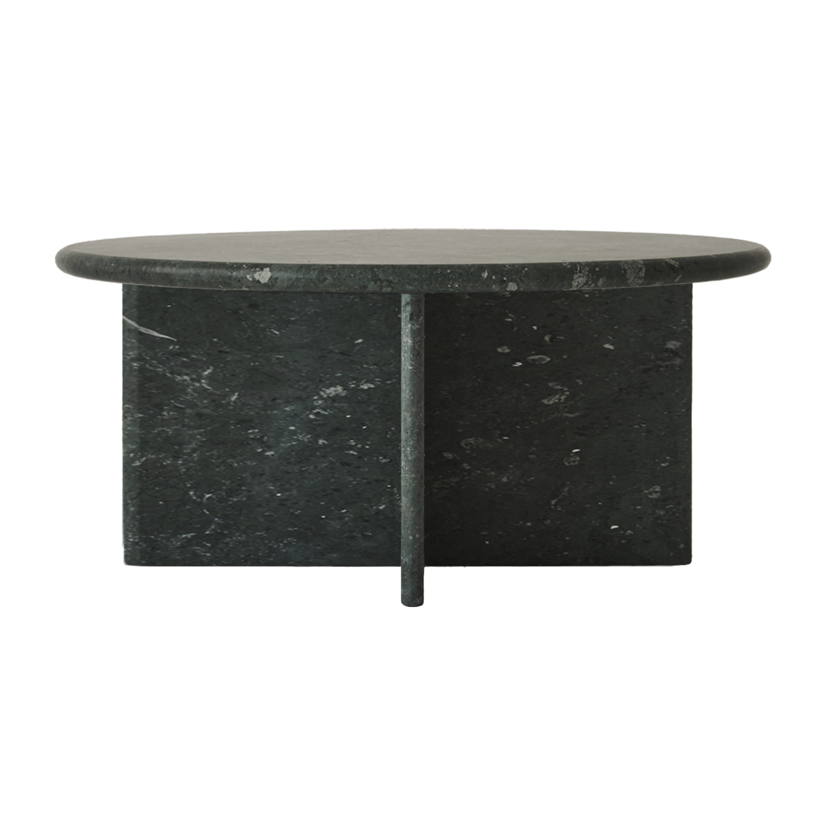 Round India Green LOU coffee table with wooden legs, showcasing a modern design and smooth tabletop.
