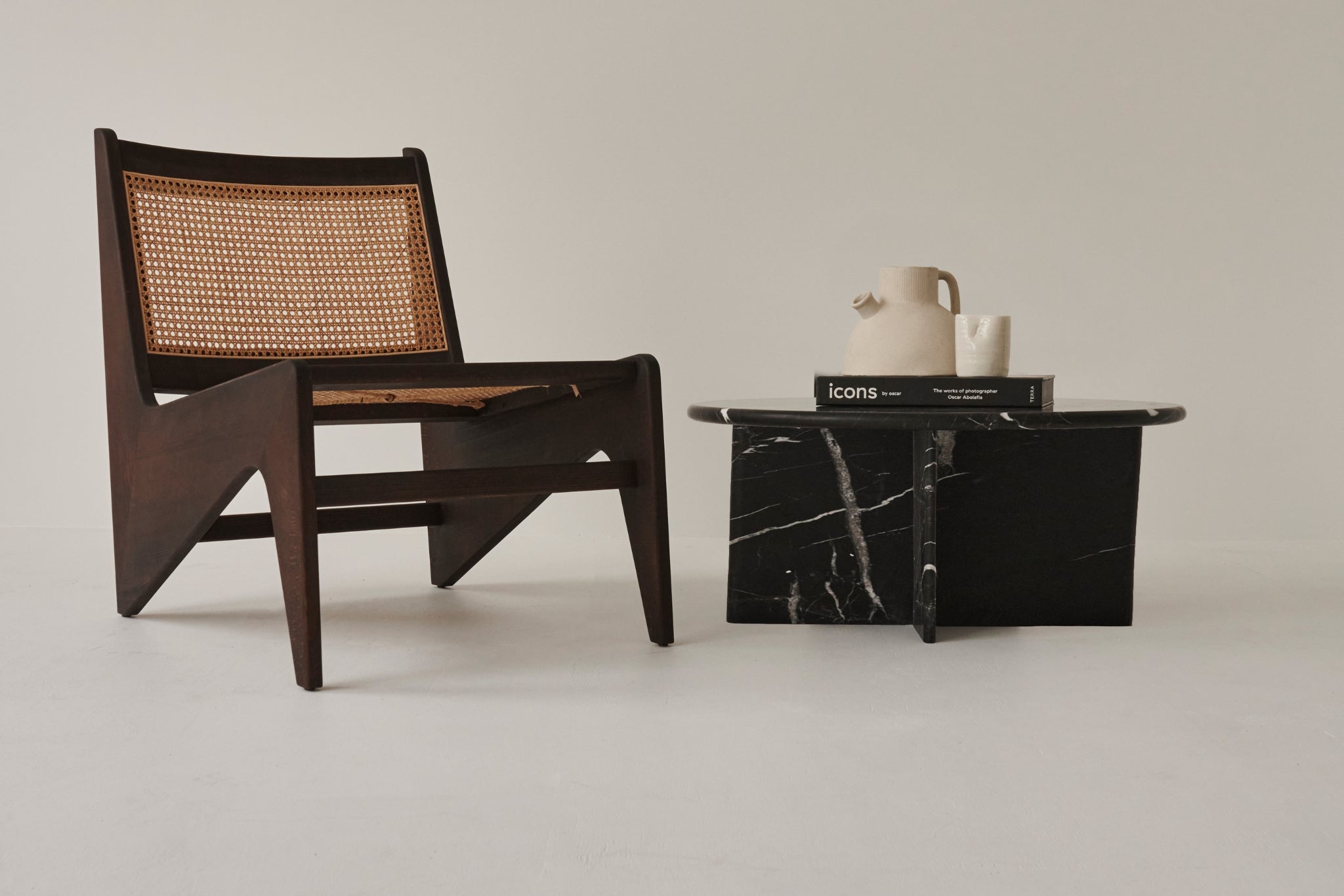 Modern LOU coffee table by My Store featuring a sleek Nero Marquina marble top and black metal legs.
