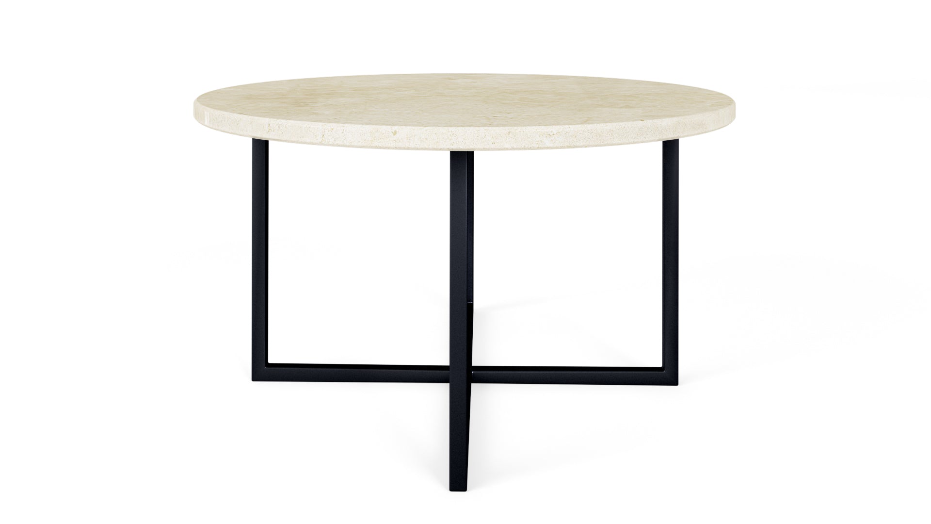 Round marble coffee table in Crema Marfil beige with matte finish, perfect condition, by My Store.
