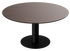 Round walnut dining table with a center leg, featuring a smooth wooden surface and sturdy design for modern dining spaces.