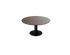 Round walnut dining table with center leg, 110 cm diameter, featuring a smooth wood finish and sturdy design.