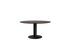 Round walnut dining table with a center leg, 110 cm diameter, showcasing smooth wood finish and sturdy design.