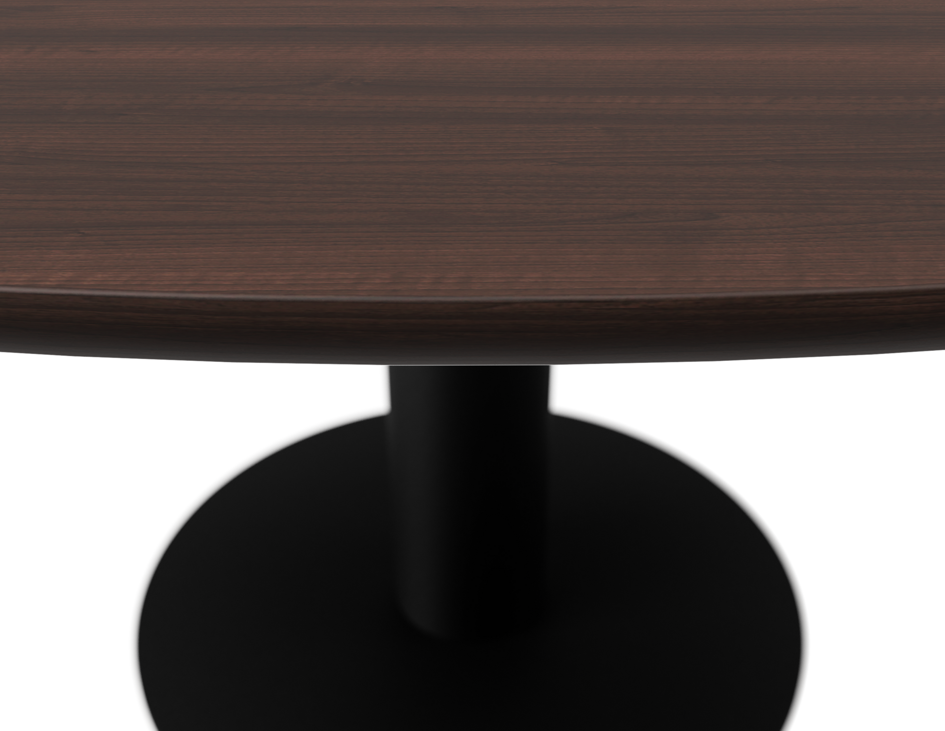 Round walnut dining table with a central leg design, showcasing smooth wood surface and natural finish for elegant dining space.