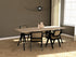 Rectangular oak dining table with ash white finish and V-frame design, showcasing a modern, sturdy wood dining table.