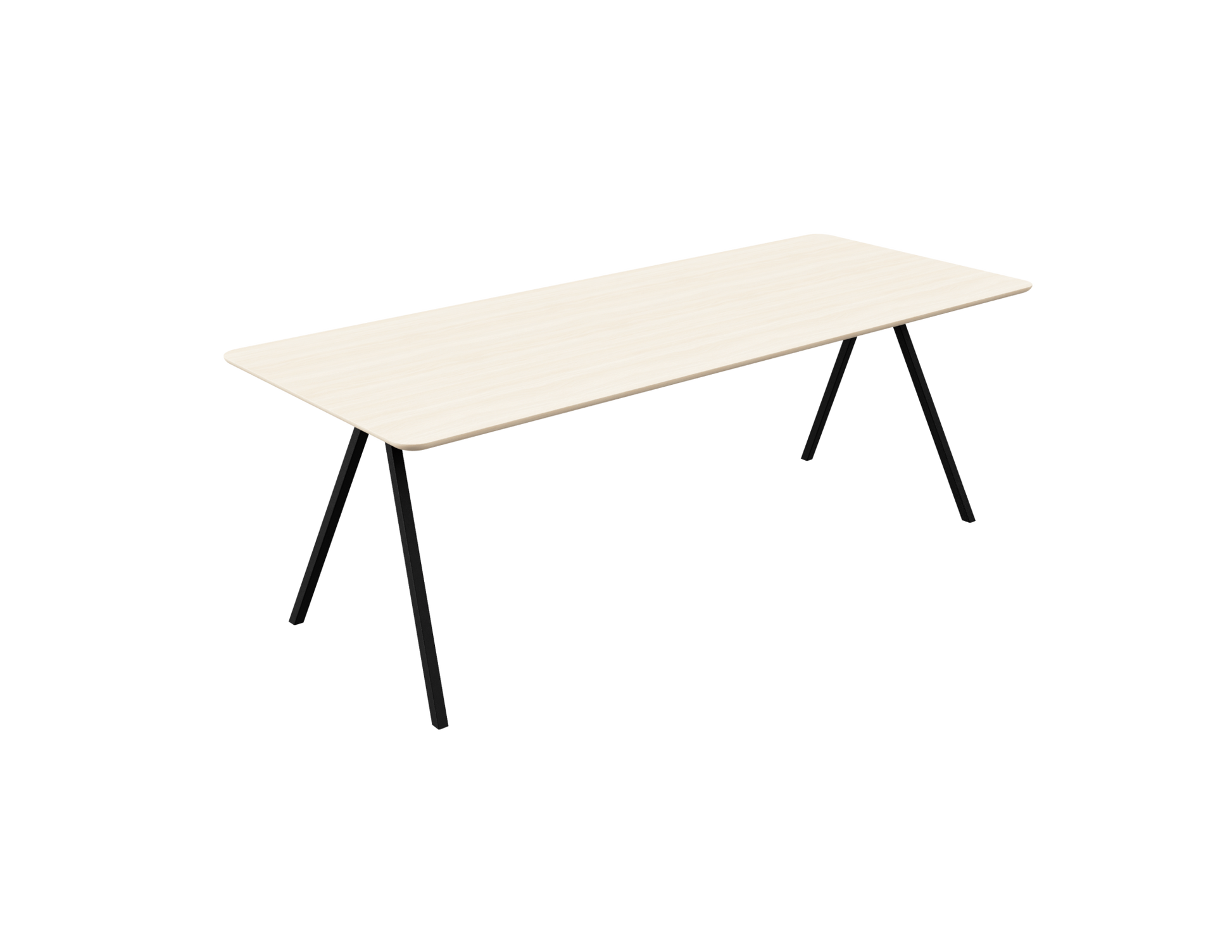Rectangular oak dining table with ash white finish and V-frame design, ideal for modern dining spaces.