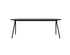 Half oval oak dining table with charcoal V-frame base, featuring a modern design and smooth wooden surface.