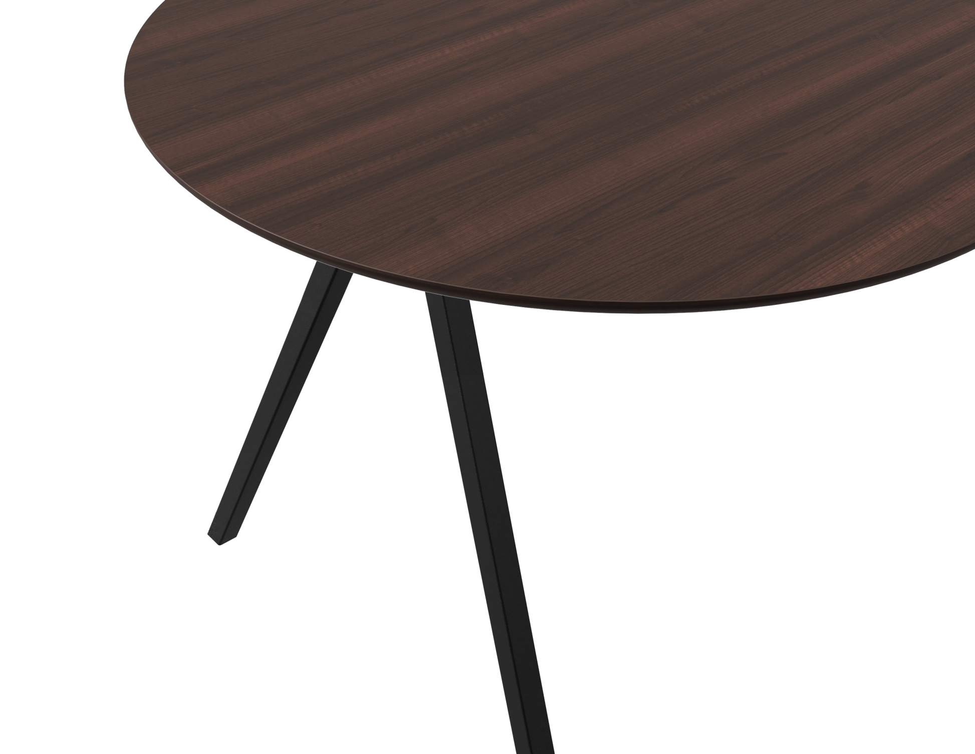 Half oval walnut dining table with V-frame design, featuring a smooth wooden surface and modern style.