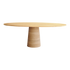 Oval FLOW dining table by My Store with natural oak finish and travertine cylinder base, measuring 180x90 cm.
