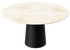 Flow round dining table by My Store with a black travertine cylinder base and a circular top, stylish and modern for dining spaces.