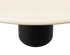 Flow round dining table with Ash White oak finish and black cylinder base, 110 cm diameter, modern design.